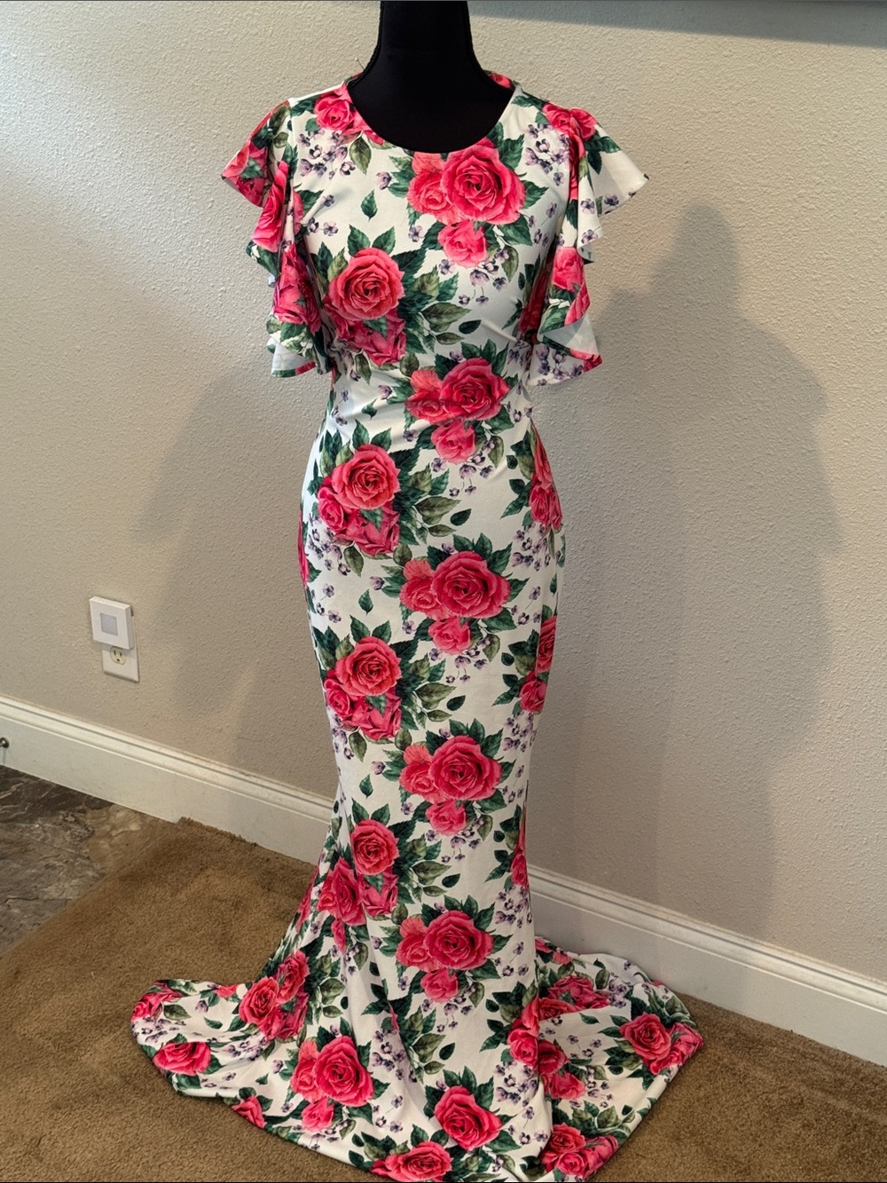Xtaren White Maxi Dress with Pink Rose Floral Print